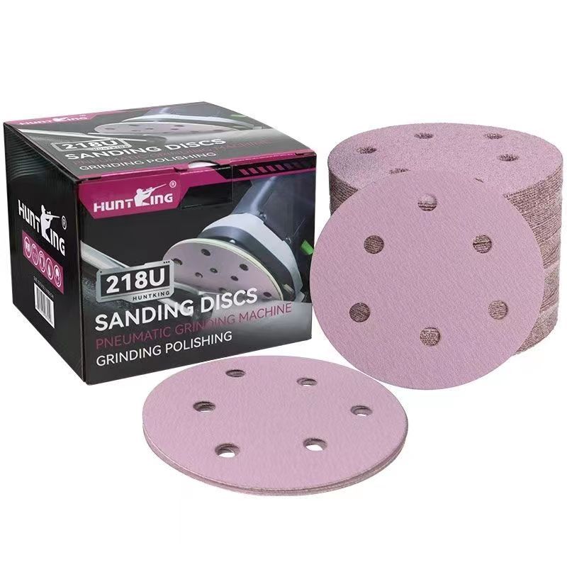 猎王5寸6孔干磨砂纸车漆打磨植绒砂纸圆形气磨机磨片陶瓷耐磨沙纸