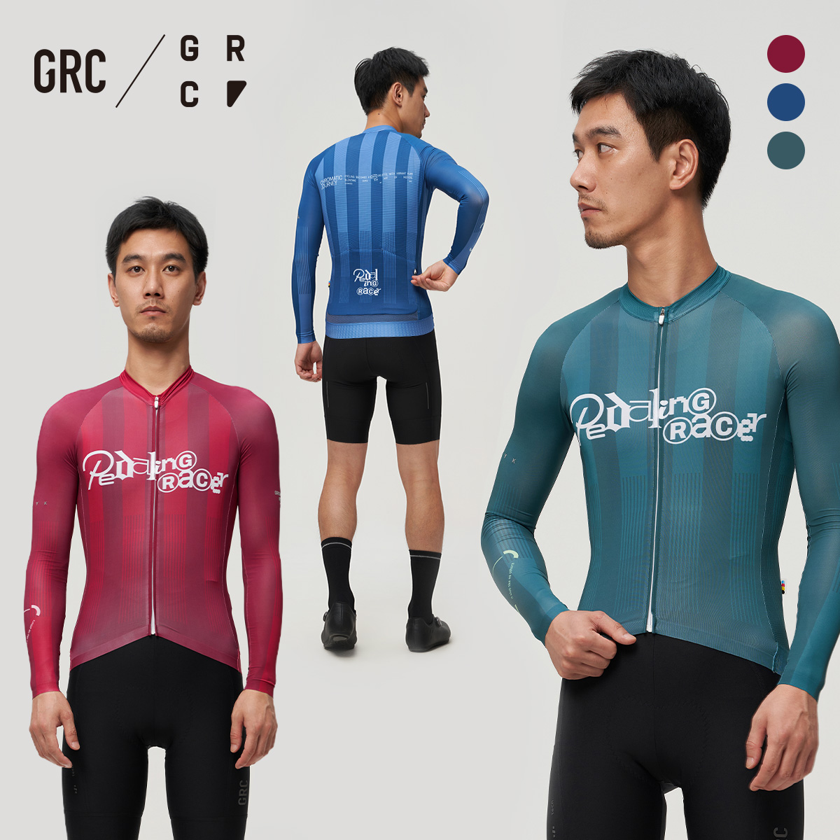 GRC桀骜无尽春秋新款CMYK疾驰踏手长袖上衣速干公路自行车骑行男