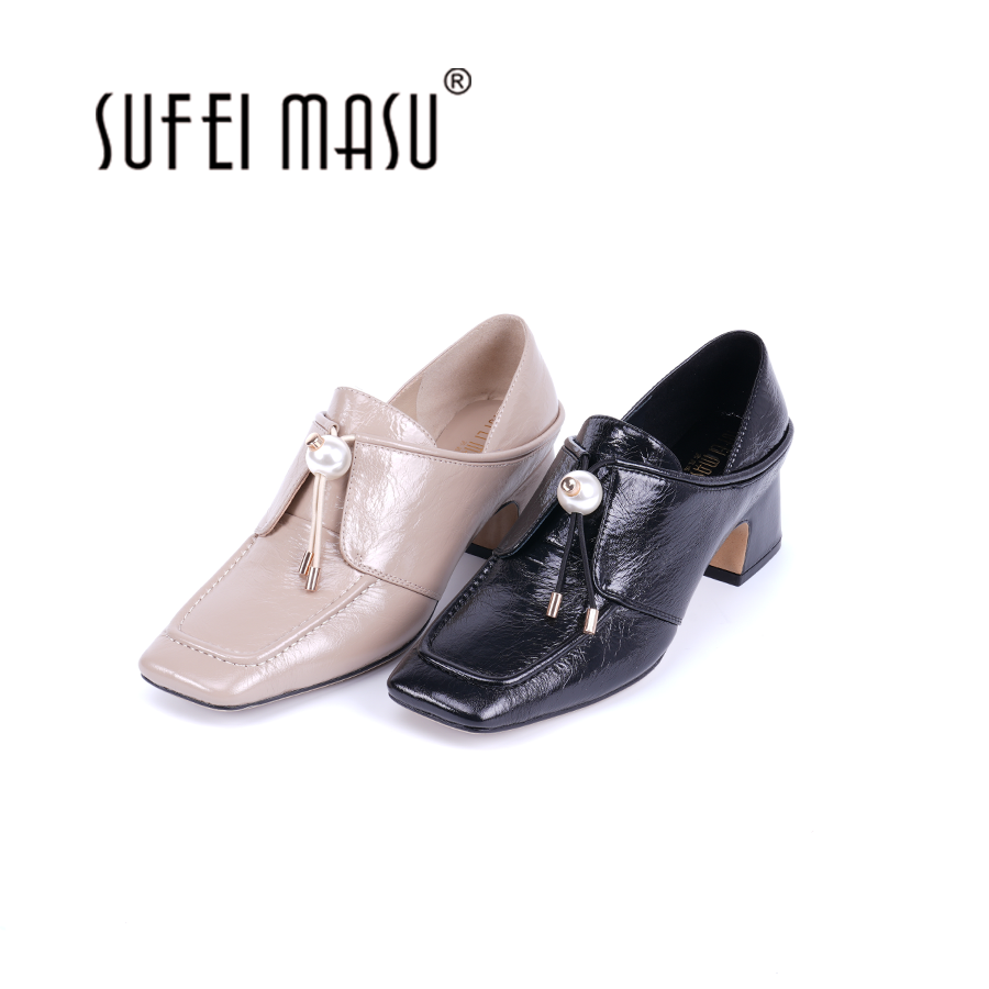 SUFEIMASU/苏菲玛素女鞋软底方头真皮新款粗跟时尚百搭6699-19
