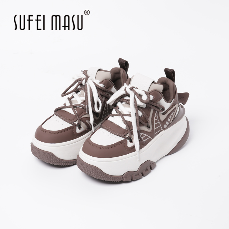 SUFEIMASU/苏菲玛素新款复古撞色拼接板鞋厚底百搭低帮8910-21