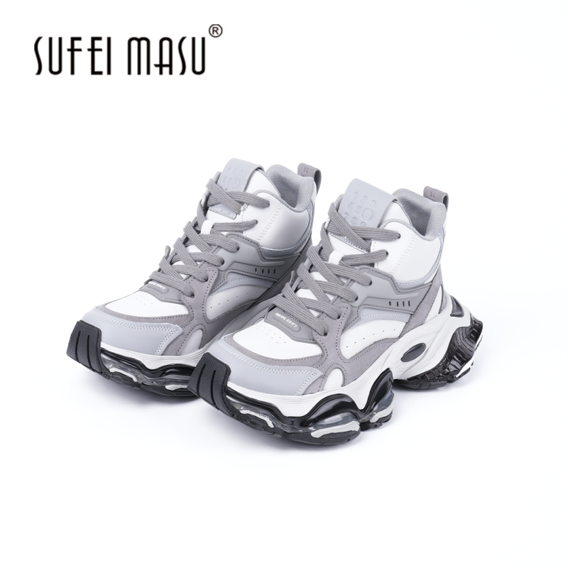 SUFEIMASU/苏菲玛素拼色高帮鞋增高系带运动休闲老爹鞋96972-8