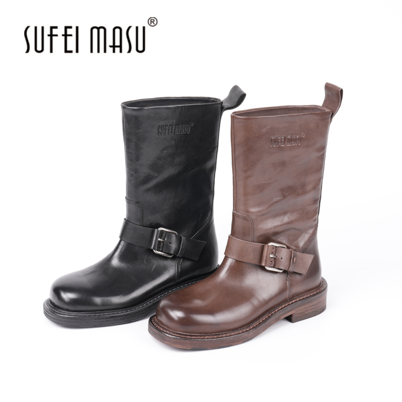 SUFEIMASU/苏菲玛素女款高筒马丁靴新款英伦风中筒靴3957-72