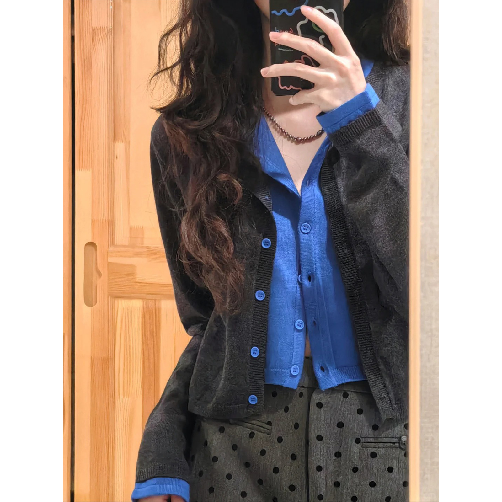 MARIE.COCO早春设计拼接假两件针织高腰宽松百搭上衣半身裙两件套