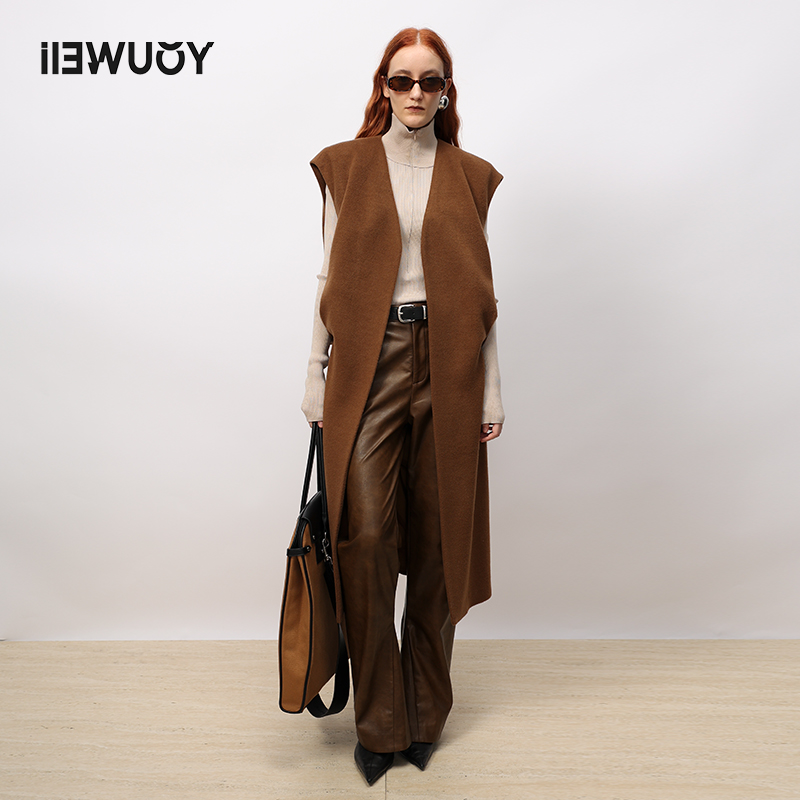 有尾YOUWEI单顺含绵羊毛极简长马甲Y3623405气质时尚休闲