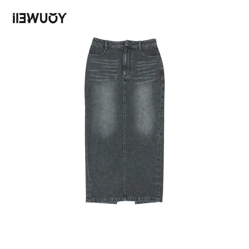 有尾YOUWEI设计感休闲时尚百搭显瘦直筒重工手抹牛仔半裙Y5923402