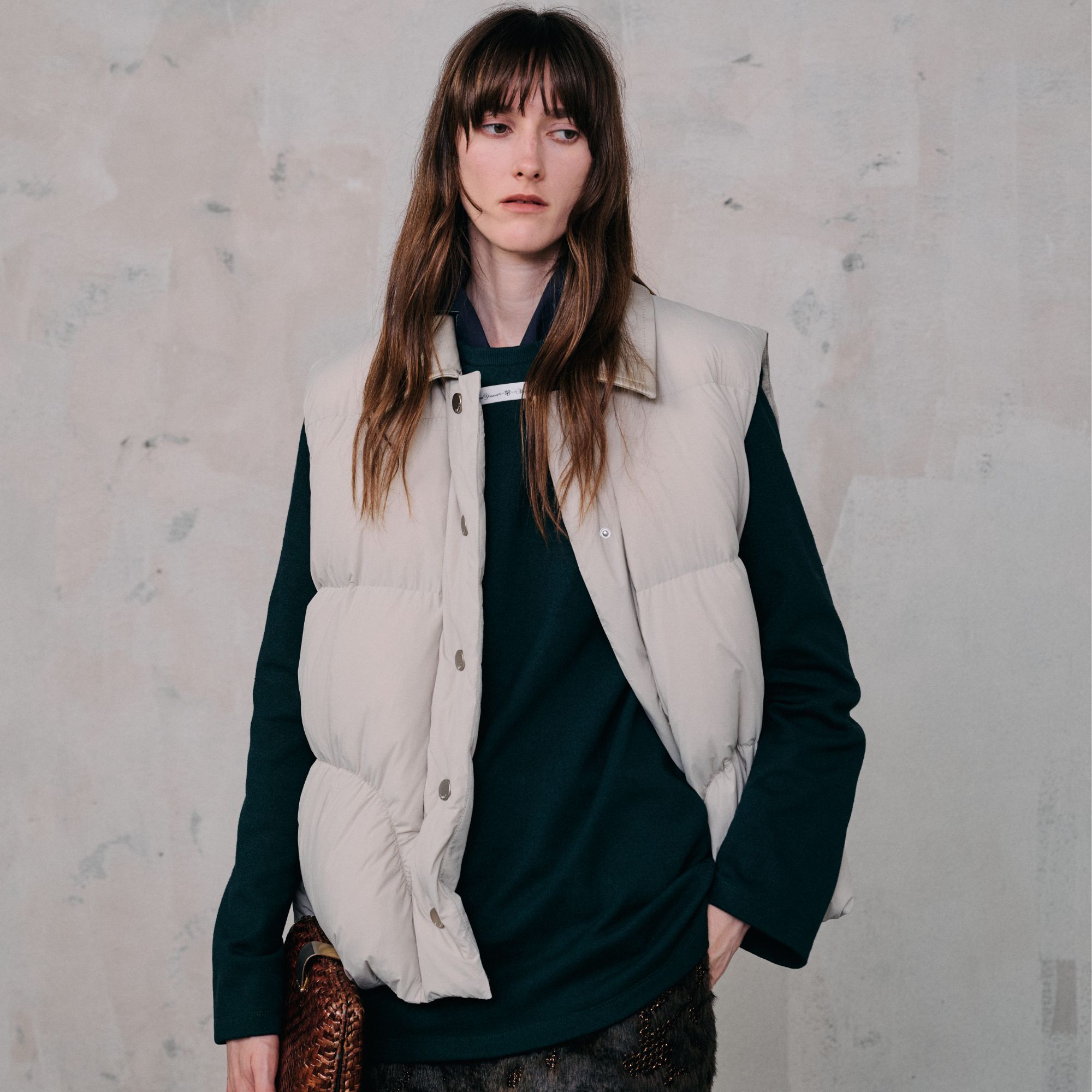 有尾YOUWEI 云朵拼皮领马甲 Y3624412女款短款时尚休闲百搭