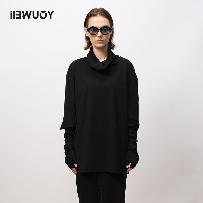 有尾YOUWEI小众百搭运动休闲显瘦黑色手套瑜伽高领套头衫Y1223406