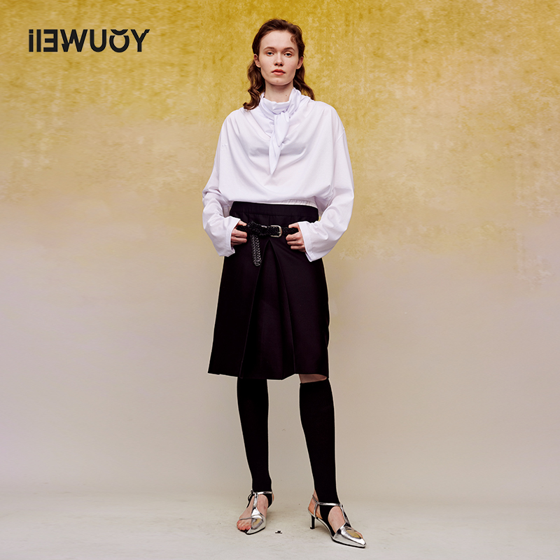 有尾有尾YOUWEI春夏丝毛双腰头拼接半裙Y5824108气质长袖时尚