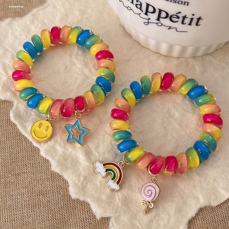 彩虹挂件电话圈耐用质感高马尾设计发饰2023少女百搭显白精致扎发