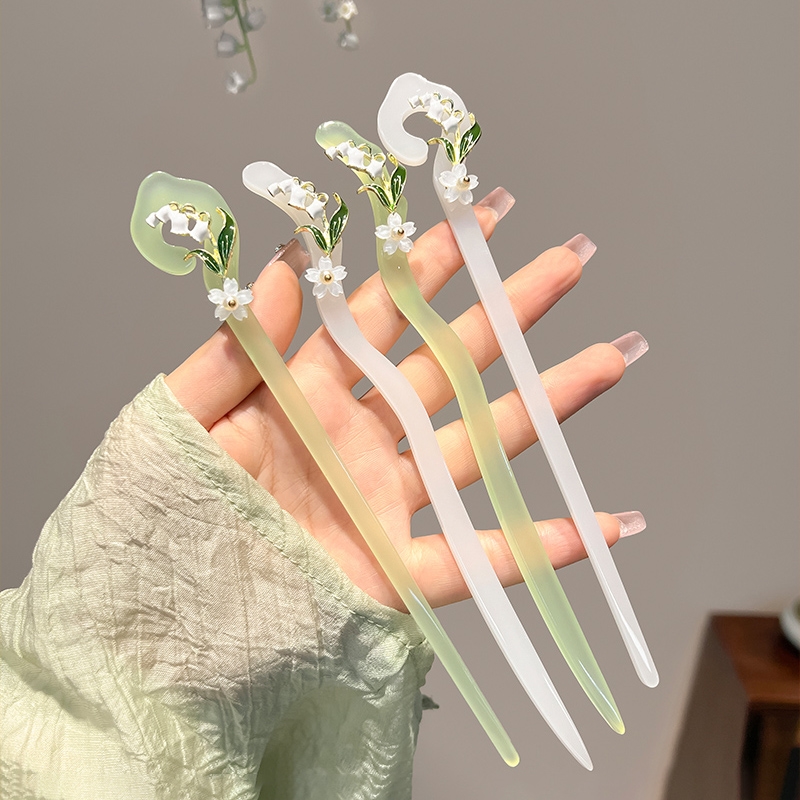 新中式铃兰花古风簪子汉服盘发发簪现代淑女温婉发饰简约竹节日常