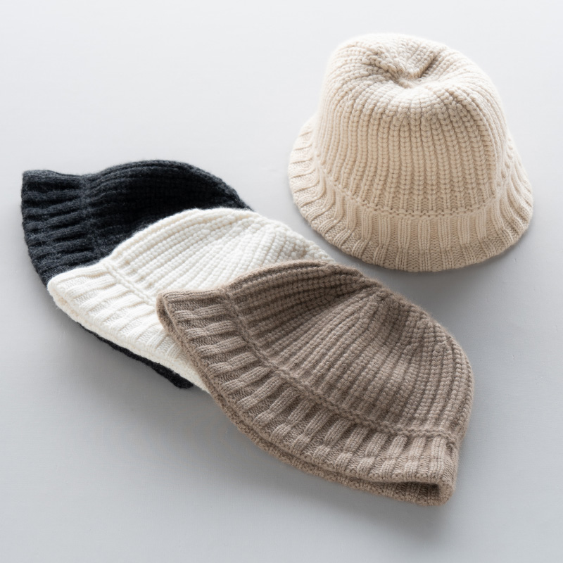 女士山羊绒棒针厚款渔夫帽洋气加厚休闲针织保暖时尚防风秋冬天