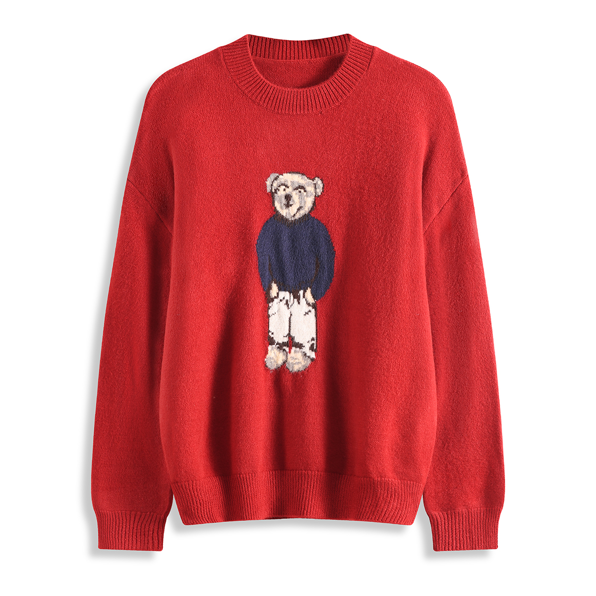 68126   舒适软糯！  女式秋冬时尚百搭卡通印花圆领毛针织衫