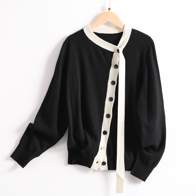 14310 高段位奢品！羊毛 女式秋冬斜纽扣飘带长袖羊毛衫