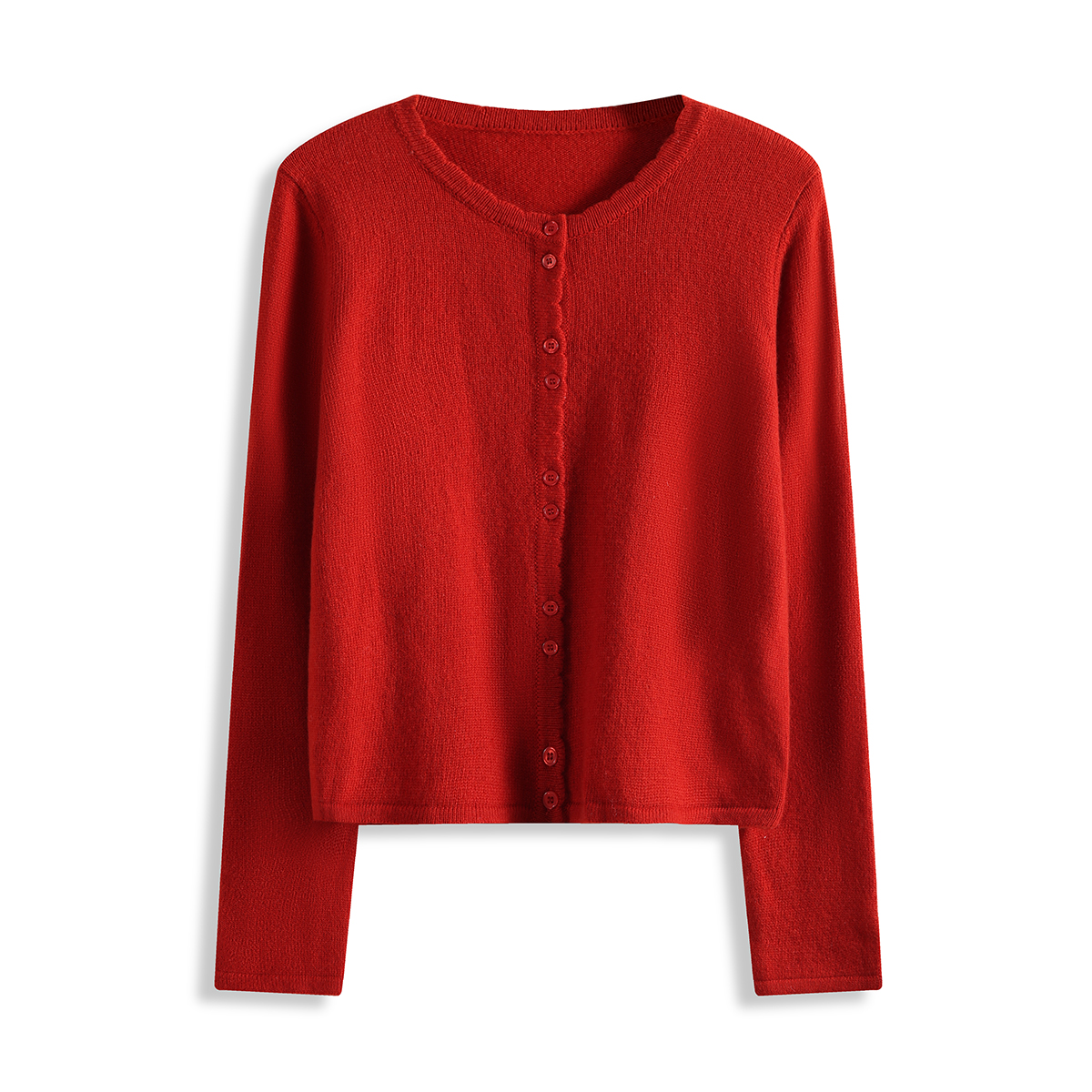 79066  软糯亲肤！ 女式秋冬气质时尚纯色圆领开衫毛针织衫