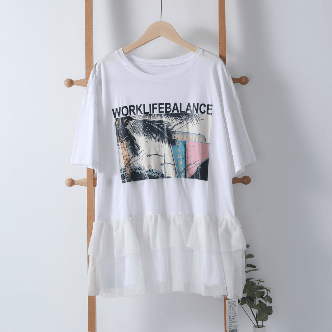 98165 时尚穿搭！宝家女士休闲印花百搭时尚圆领T恤