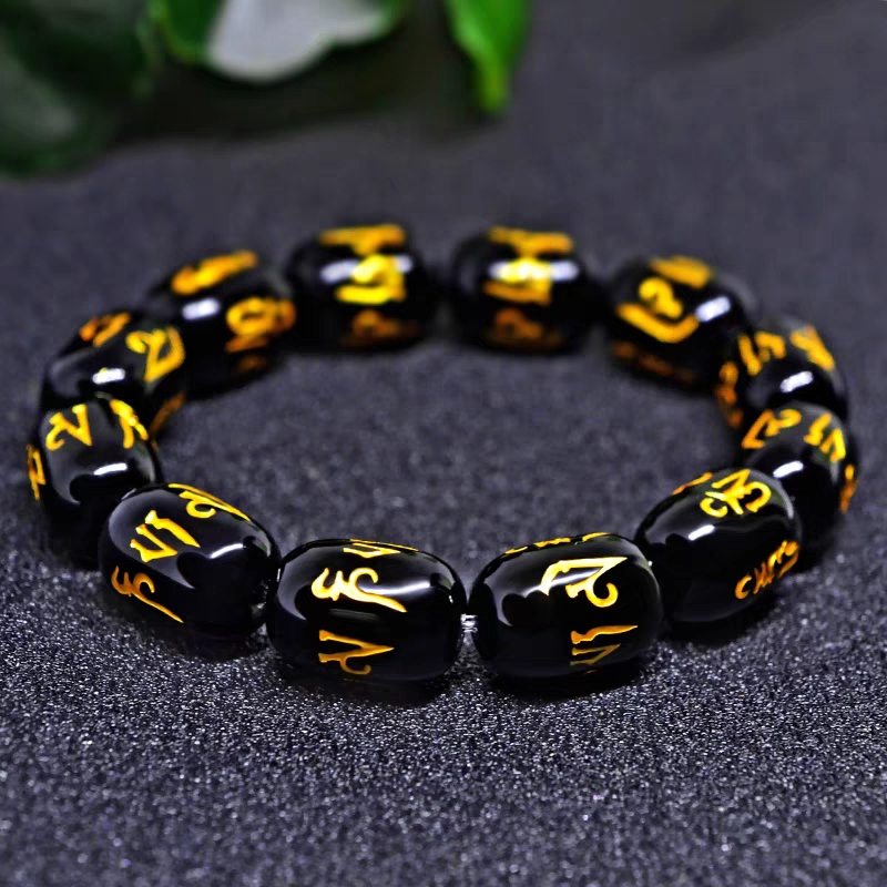 天然高货玛瑙六字真言桶珠手串情侣款老坑手链