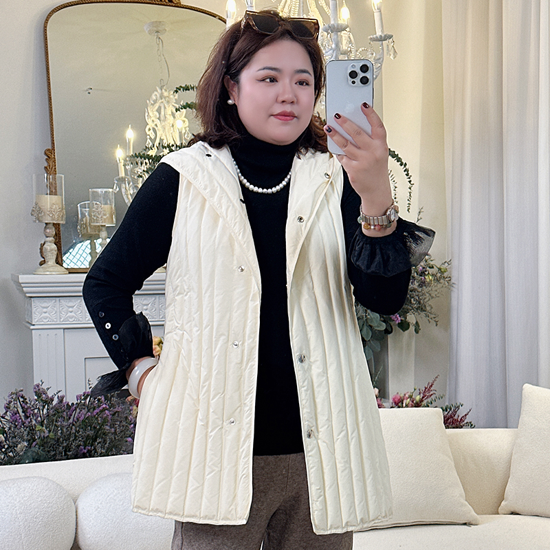 【连帽羽绒马甲】90白鸭绒短款连帽毛领皮羽绒服马甲胖MM200斤