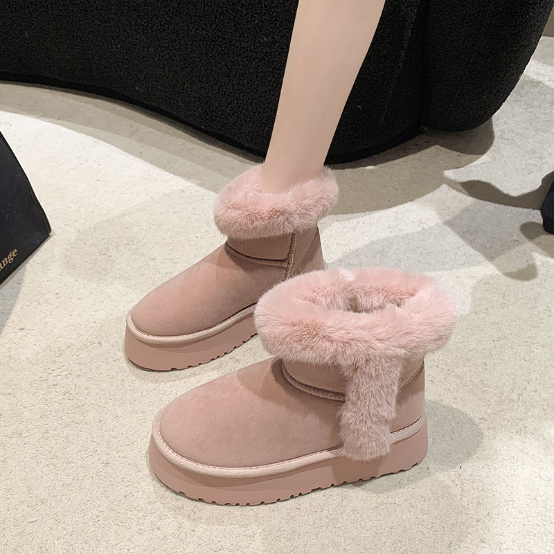 中筒雪地靴女皮毛一体冬季新款加厚加绒东北厚底百搭防滑棉鞋保暖