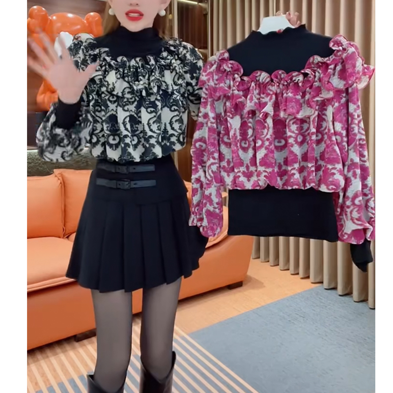 【加绒】25早春新款假俩件拼接打底衫T恤