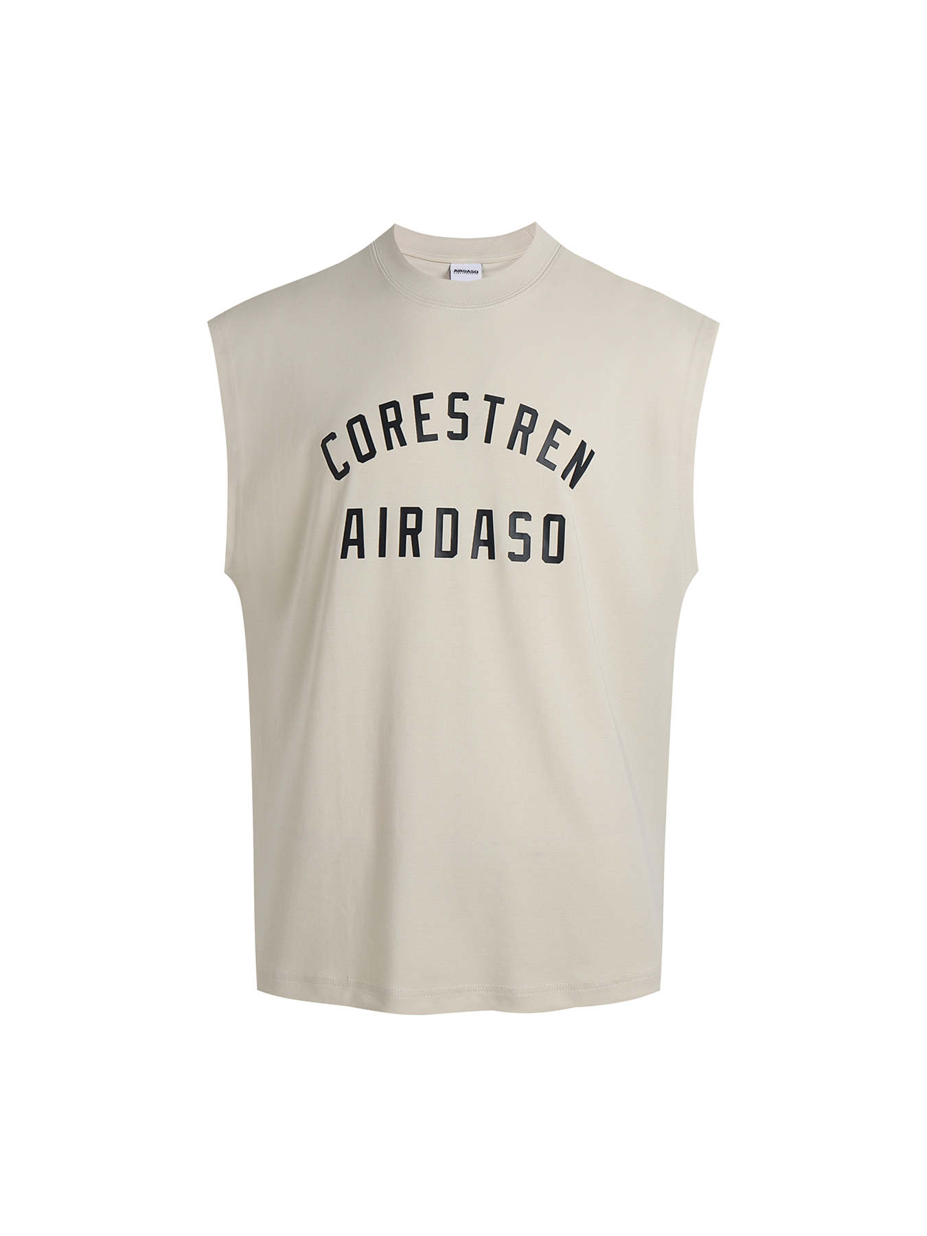 大师兄弹力透气字母印花无袖T恤YT6803杏色