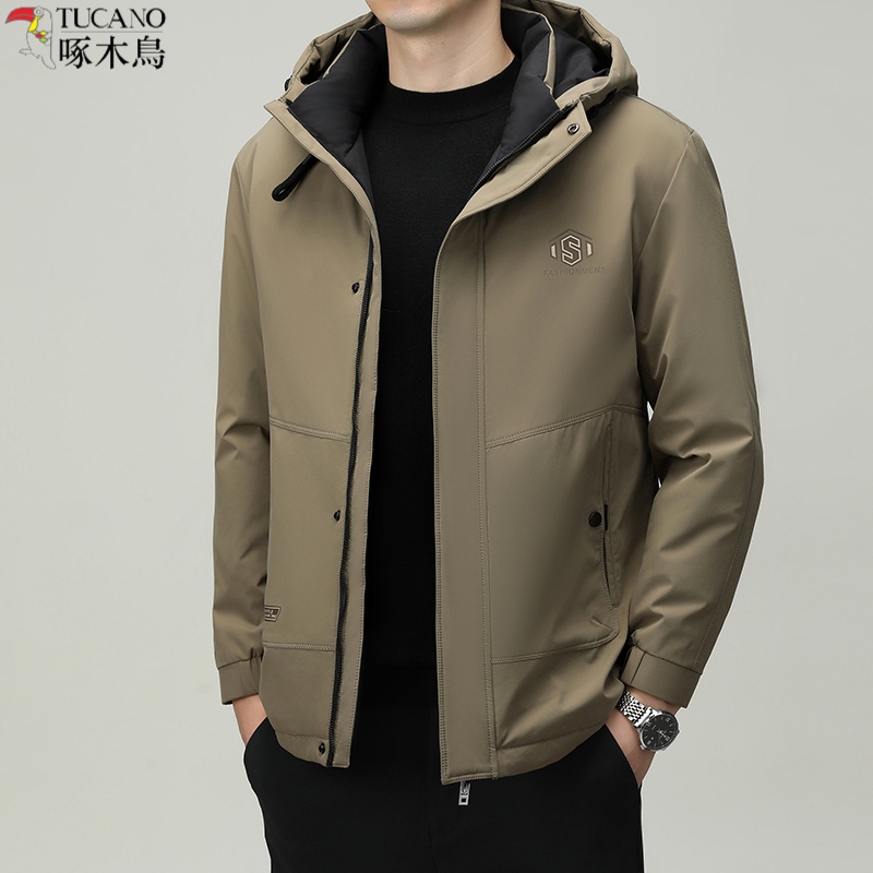 啄木鸟新款纯色90白鸭 绒服男士2023冬季连帽羽 绒服休闲保暖外套