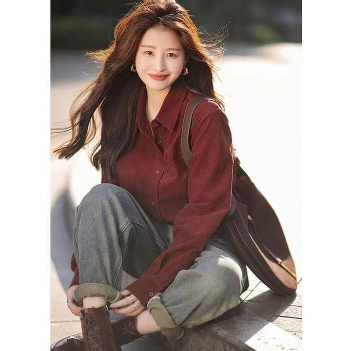 2025秋冬内搭衬衫女外穿灯芯绒衬衣设计感高端长袖洋气时尚外套潮