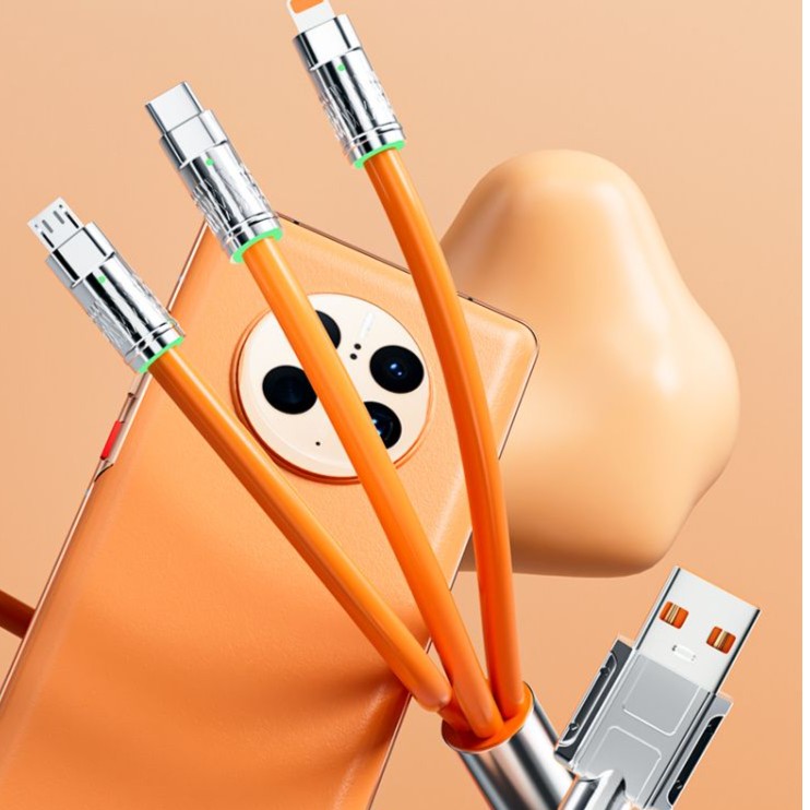 三合一超软加粗数据线锌合金车用适用typec安卓苹果线