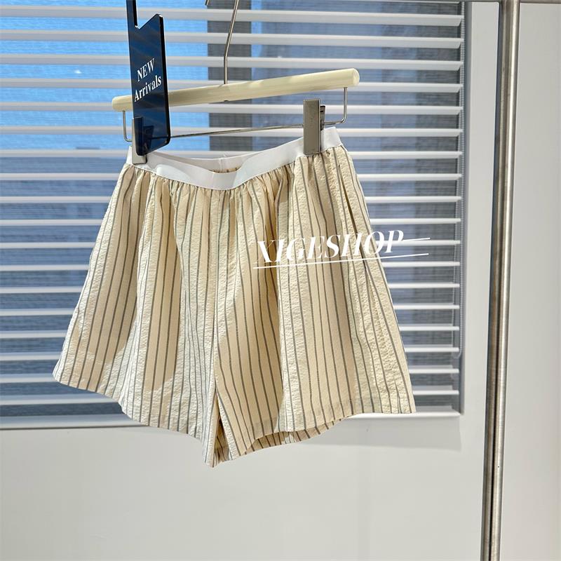 特大码300斤撞色拼接腰头条纹休闲短裤女夏季薄款阔腿热裤显腿长