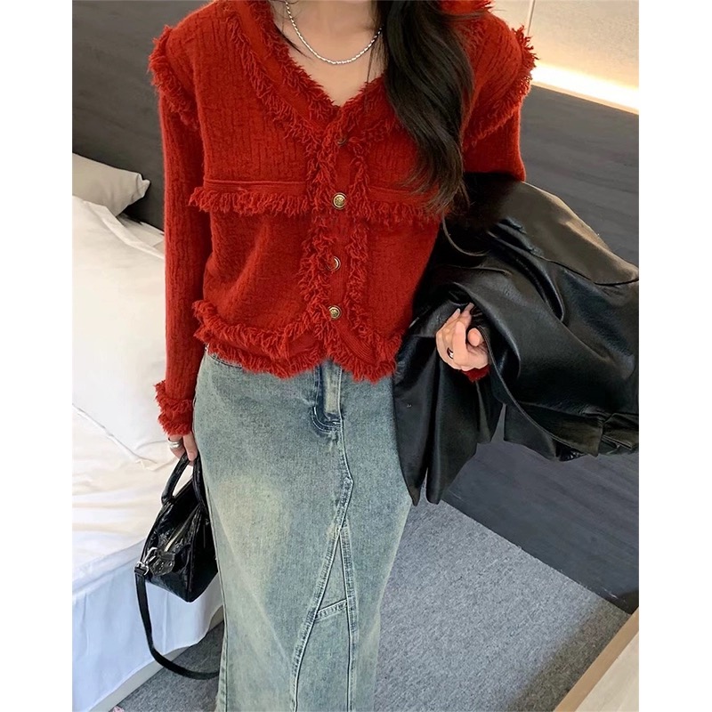 流苏开衫千金风秋冬针织温柔甜美短款毛衣女2025年秋冬毛衣外套