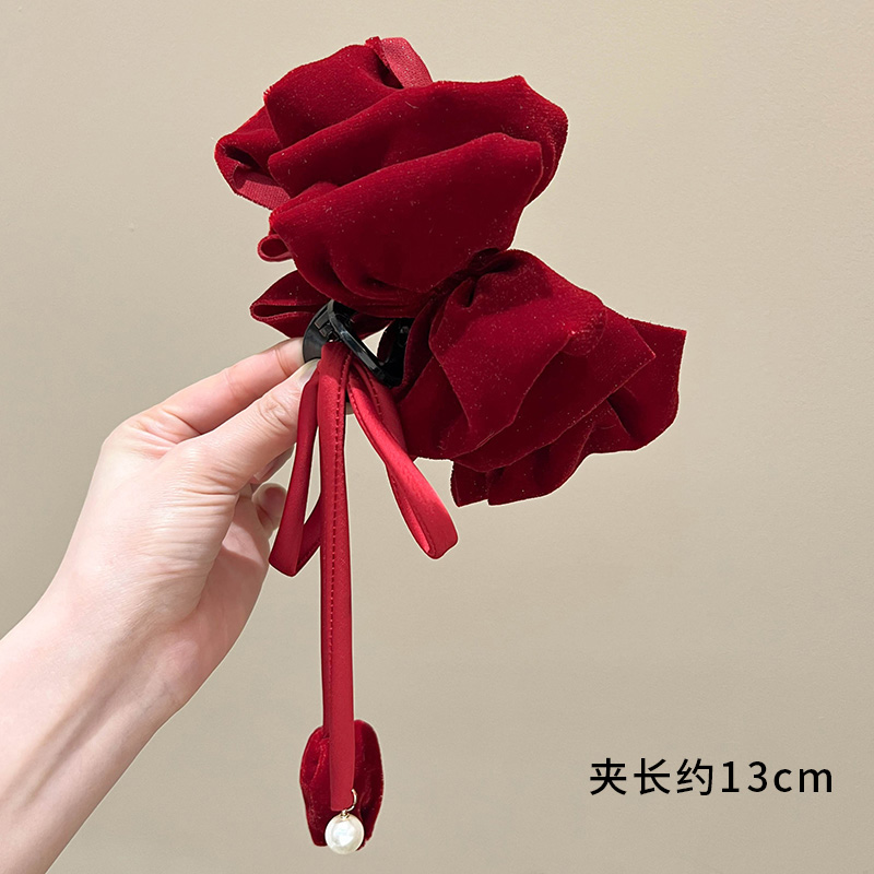 新款中式新娘红色绒花古典旗袍高级发簪结婚秀禾服汉服新娘发饰品