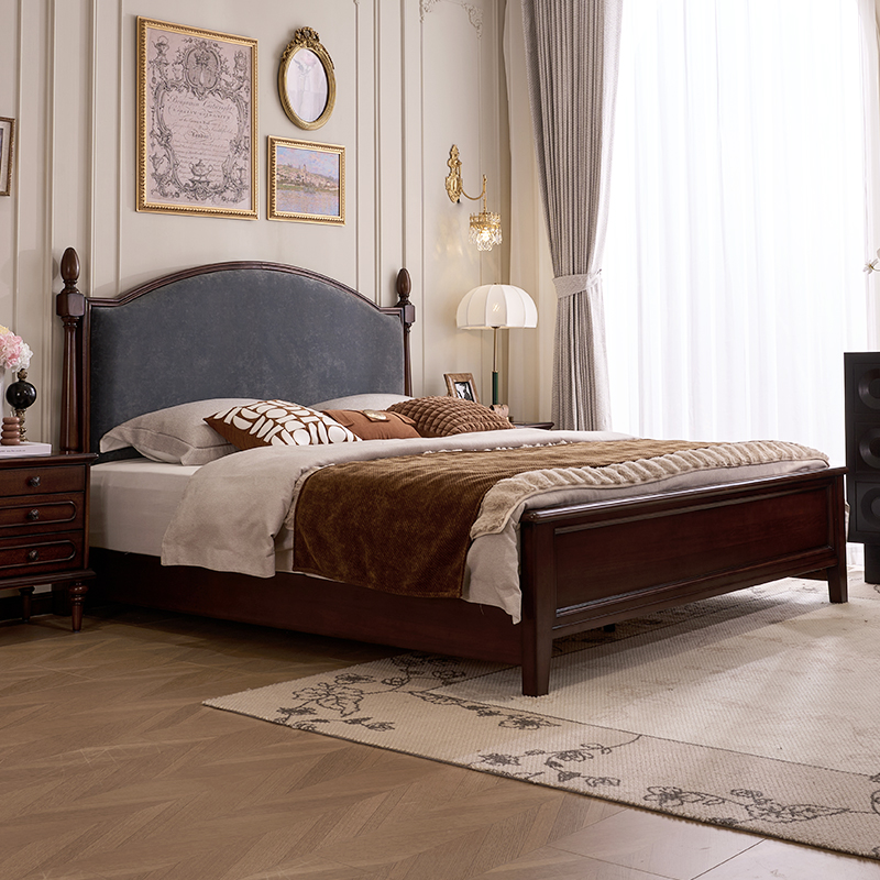 慕家时光美式全实木床主卧1米8大床法式复古简约婚床中古风双人床