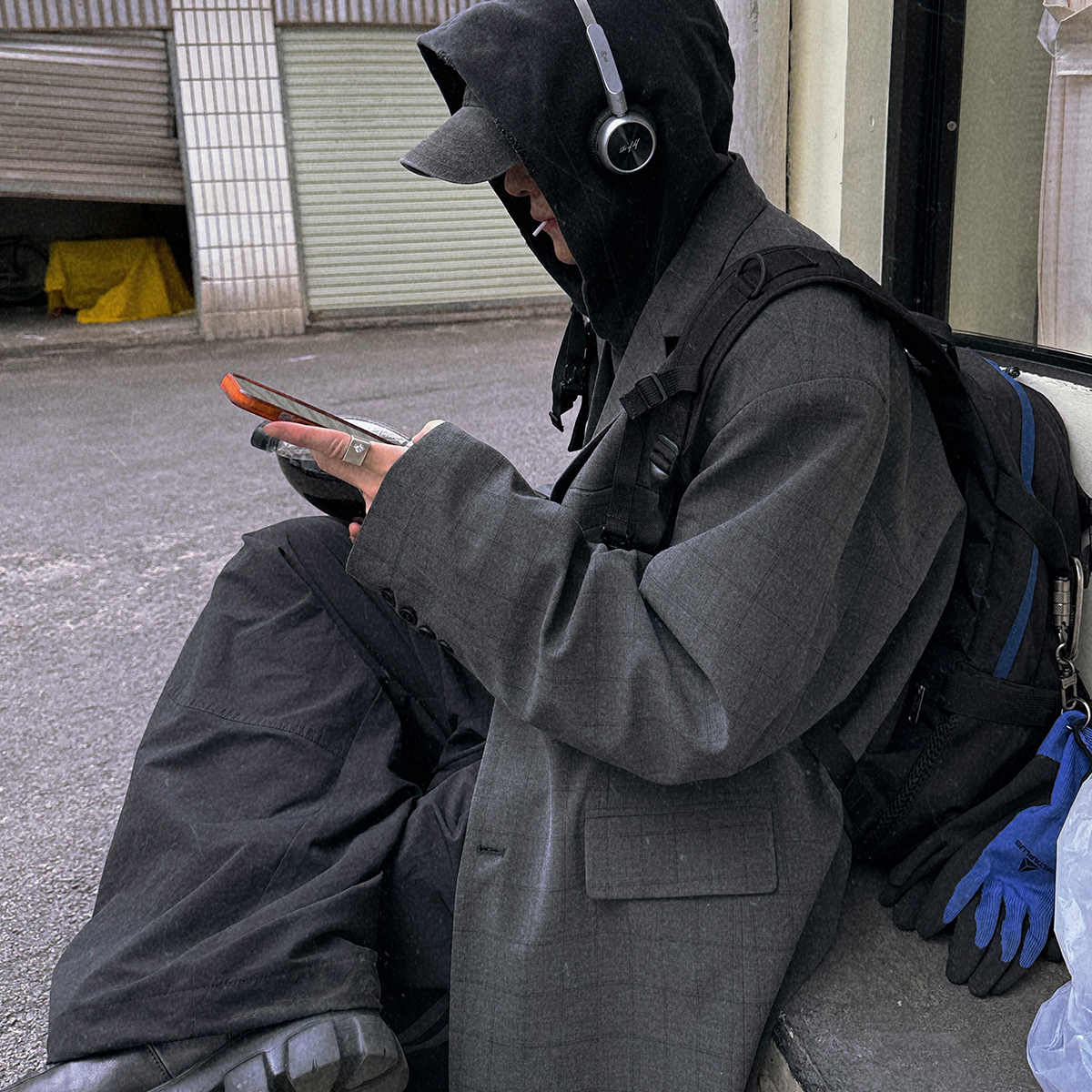 Aurocean 日常感大西装外套 复古少年感深灰格子宽肩外套