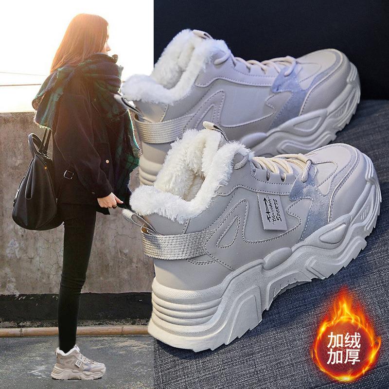 李宁国潮加绒高帮老爹鞋女2023冬季新款韩版保暖运动鞋学生ins棉