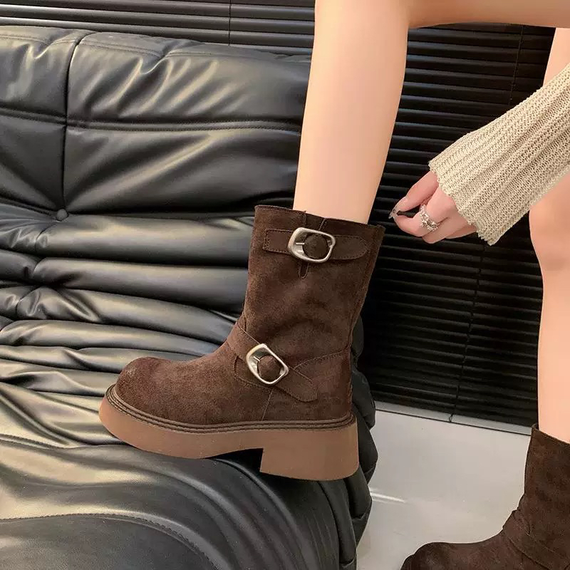 2024秋新款厚底增高马丁靴舒适休闲百搭皮带扣一脚蹬5888-1