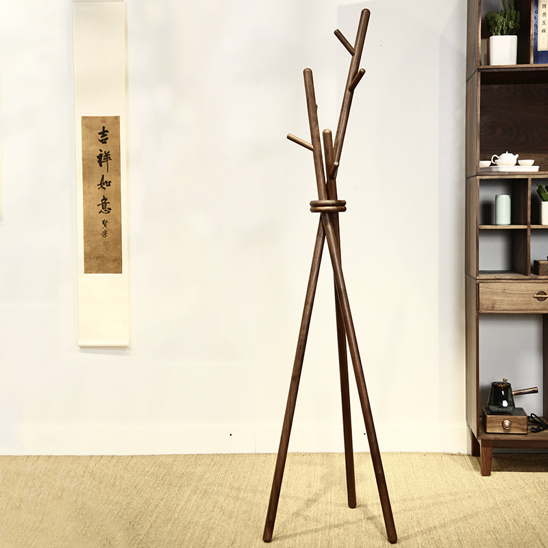 缘林木诗北美黑胡桃木衣架落地卧室家用客厅房间挂衣架衣帽架实木