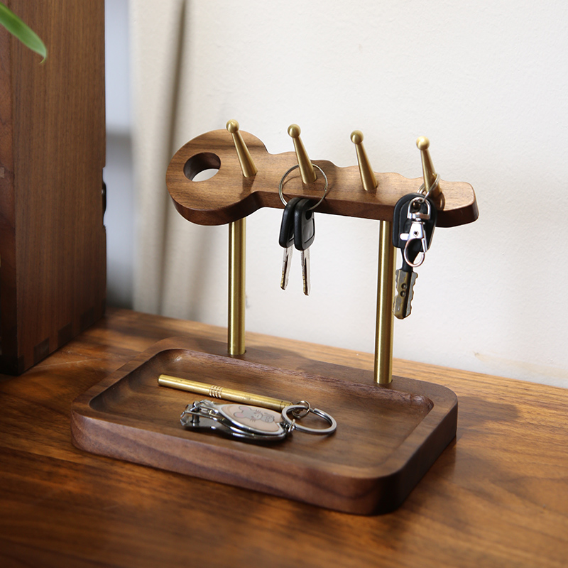 缘林木诗北美黑胡桃木实木钥匙架收纳盒桌面置物首饰挂钩摆件玄关