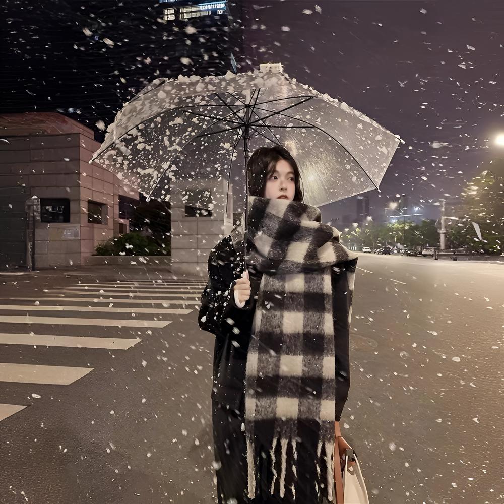 2025新款黑白大格子围巾女秋冬加厚保暖时尚百搭学生围脖围脖潮