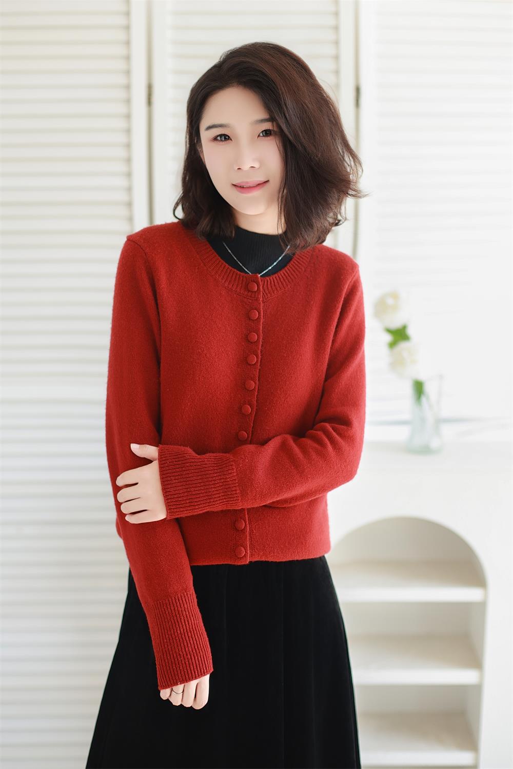 【入冬】秋冬加厚加密气质百搭圆领长袖针织羊毛开衫-3