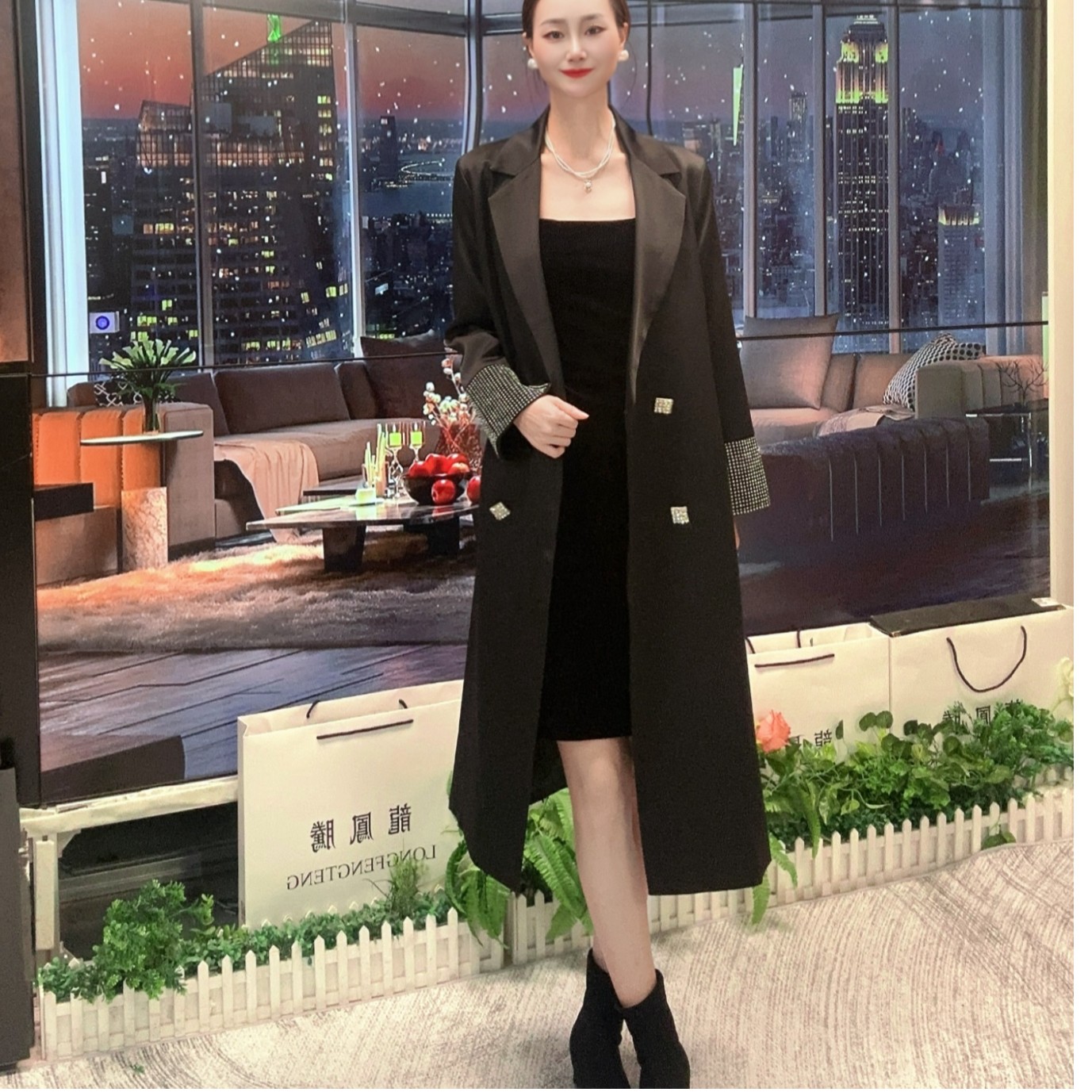 秋冬2024新款宽松时尚气质英伦风外套女西装领中长款风衣休闲显瘦