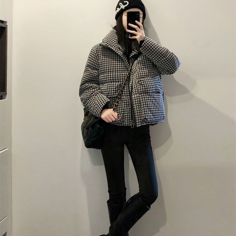 羽绒衣羽绒服2023新款爆款千鸟格女士女款年季宽松加厚衣小
