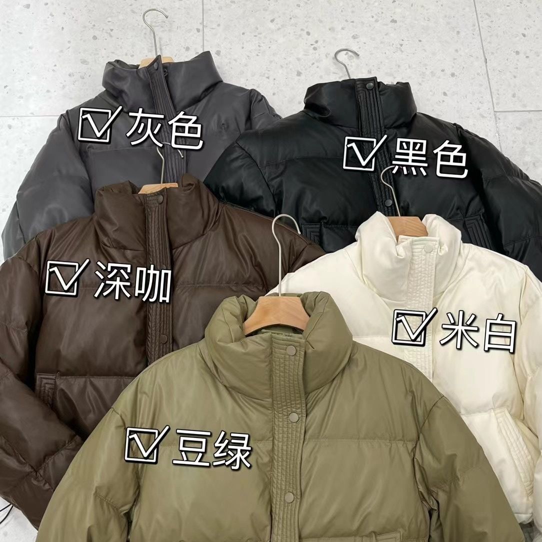 羽绒衣羽绒衣免洗pu皮羽绒服女短款2023新款冬季加厚立领面包服小