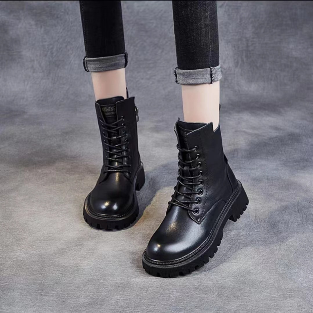 蓓蕾2022秋季新款马丁靴真皮保暖复古英伦风ins百搭女靴