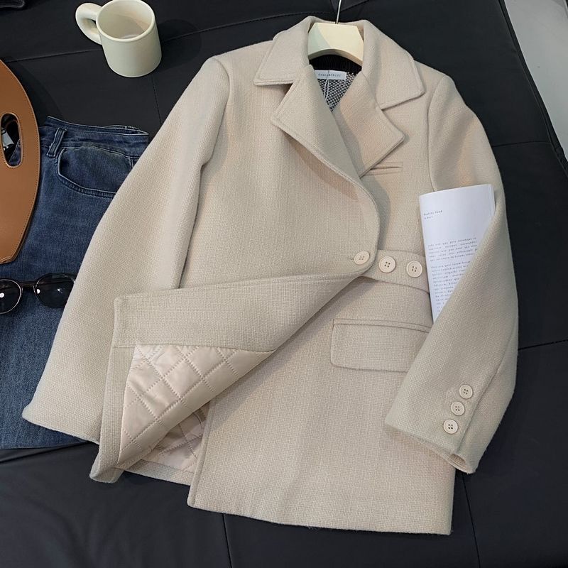 Q47气质毛呢外套女时髦高级感2024秋冬季新款宽松显瘦设计感上衣