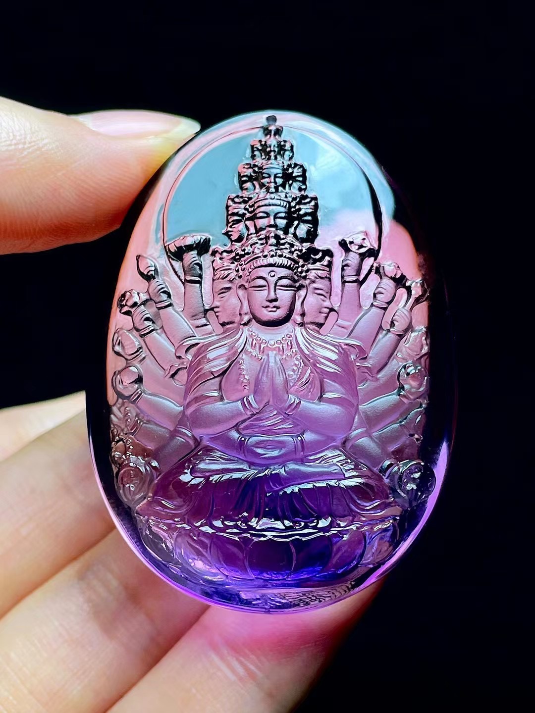 天然紫水晶千手观音吊坠生肖属鼠尺寸53×39×19.5mm重50.2克