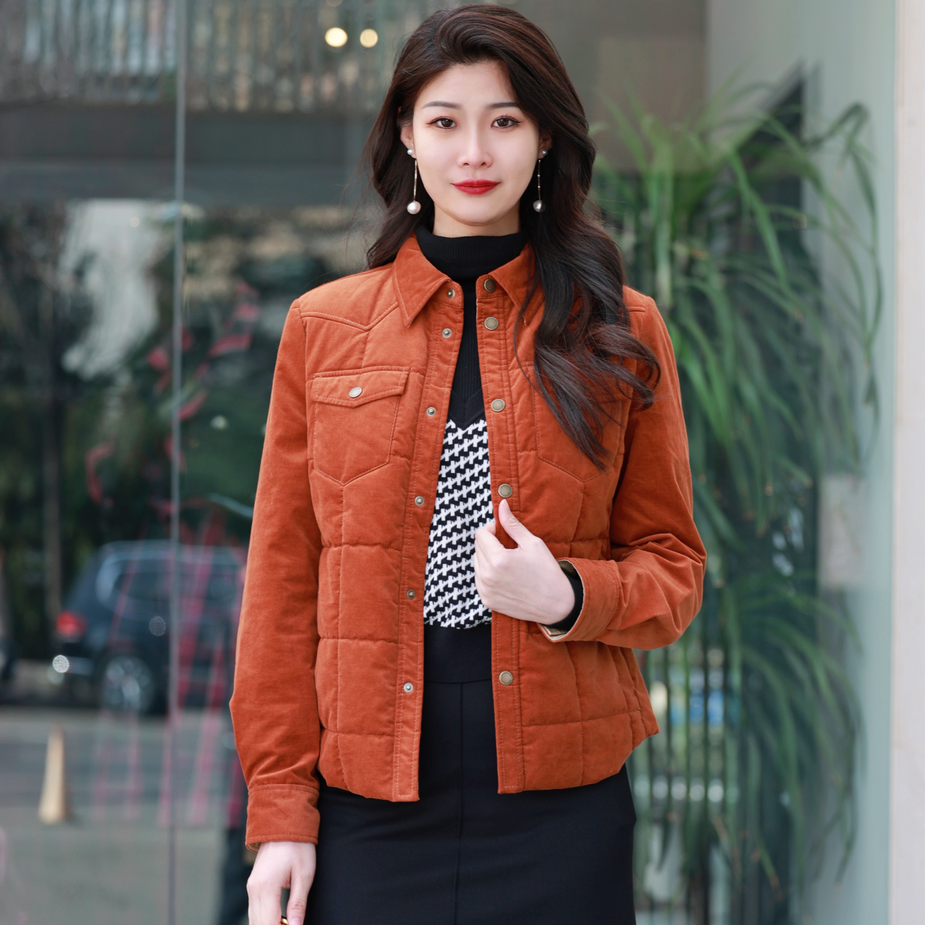 落日棉服 | 秋冬新款灯芯绒衬衫夹棉衣短外套女1400665