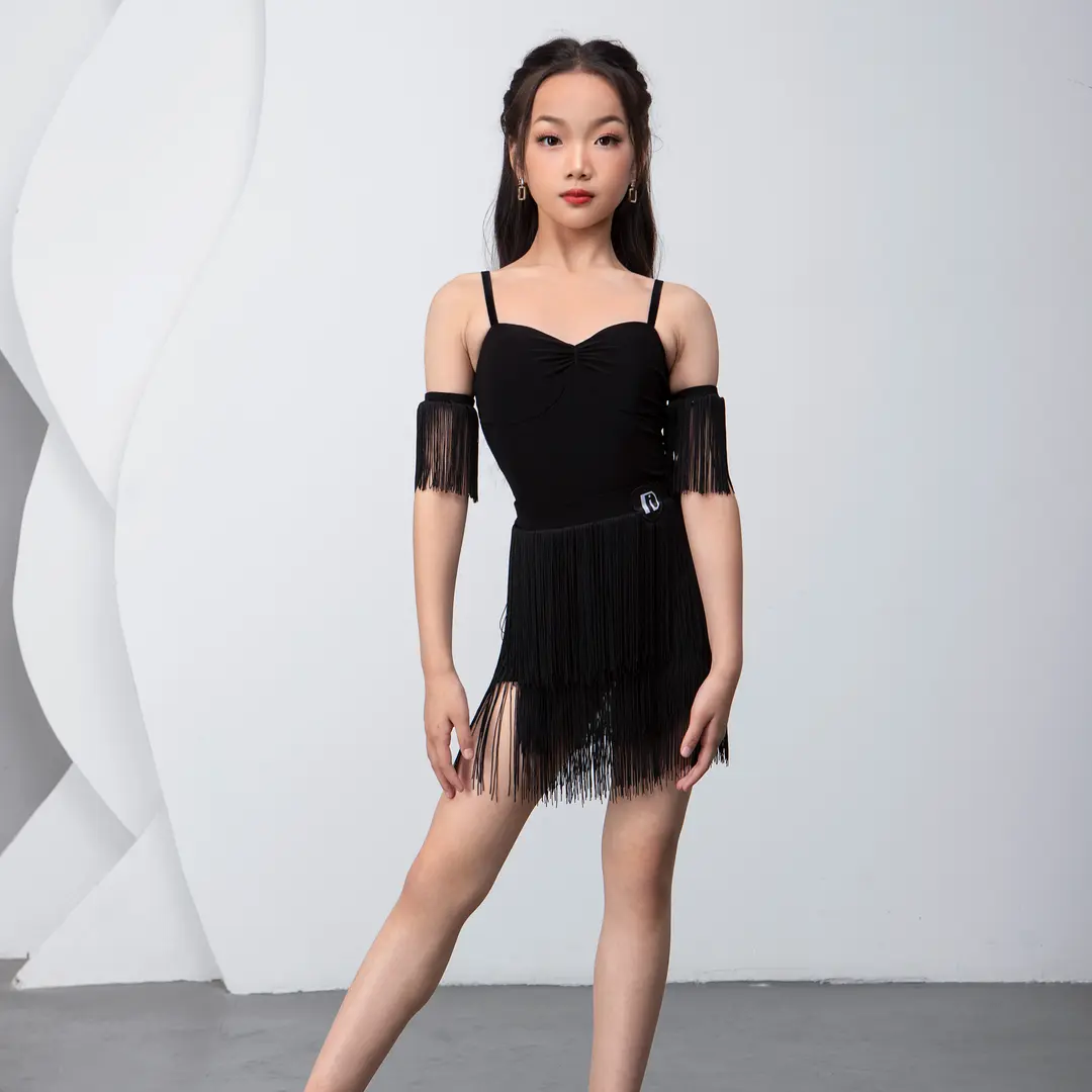 TID2024夏季新款拉丁舞服女童黑色吊带上衣流苏练习服舞服C2124L