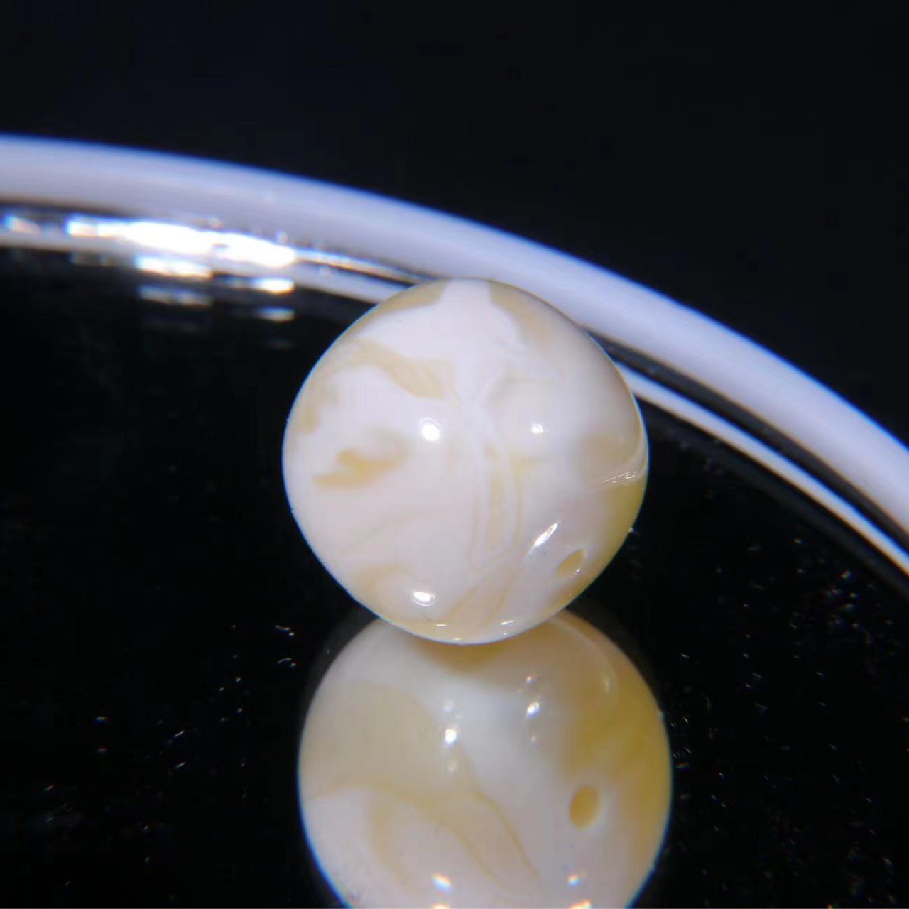 瓷白妖花12.6mm精品老型单珠琥珀蜜蜡文玩配饰 一物一拍