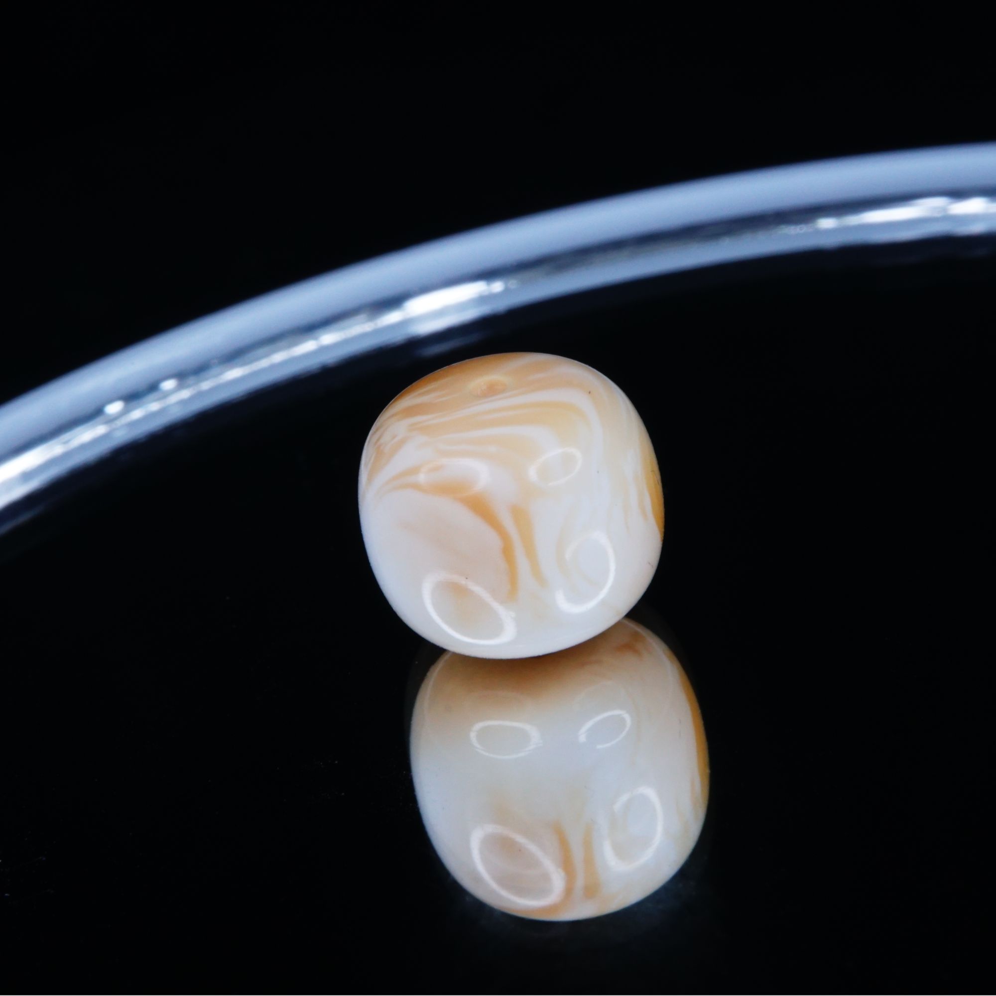 瓷白10mm橘彩沁妖花拉丝老型 琥珀蜜蜡精工手作精品文玩配饰