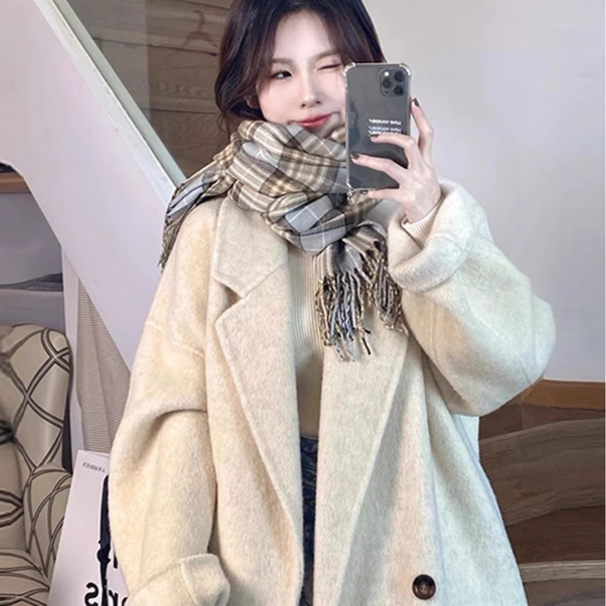 简约百搭秋冬氛围感女士长款外套毛衣大衣