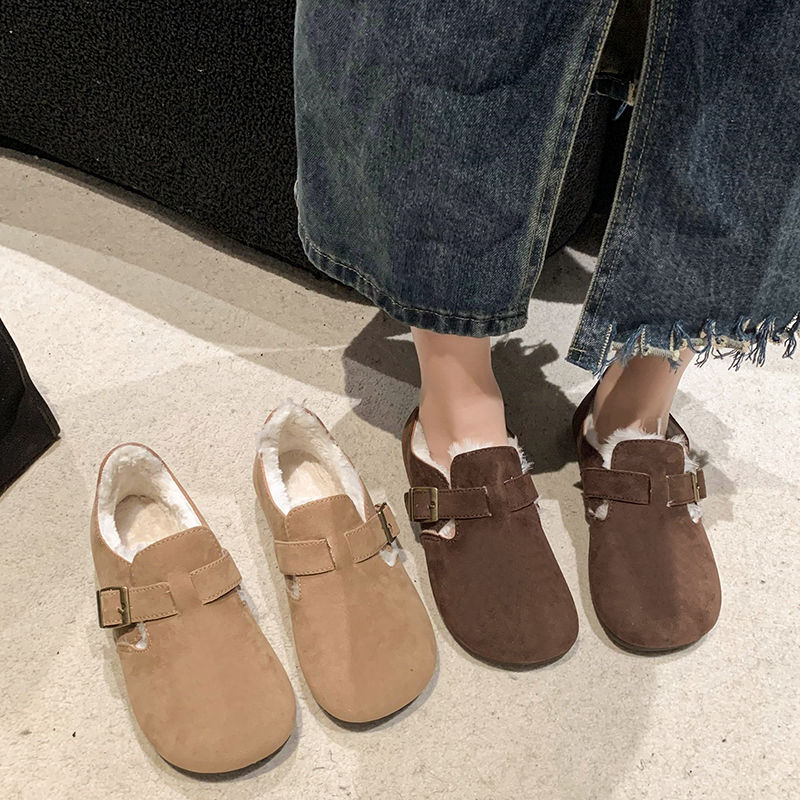 【小扬哥推荐】35-43 大码软皮勃肯鞋女加绒保暖豆豆鞋41一脚蹬毛毛